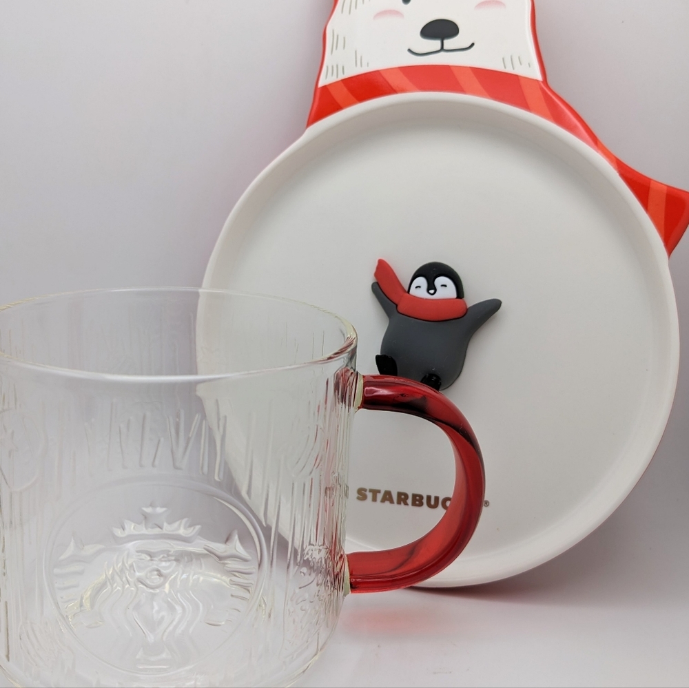 Starbucks Asia winter polar bear/penguin plate + mug set BNWT